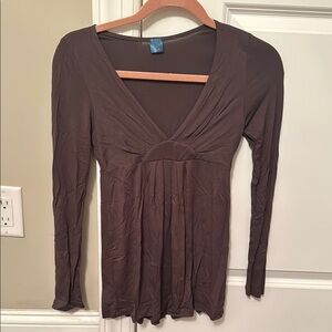 Lush Brown Fitted Pleated Long Sleeve Blouse